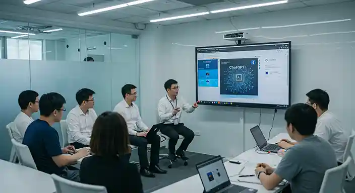 生成AIツールを使用する研修風景